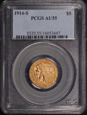 Obverse of this 1914-S Indian $5 PCGS AU-55
