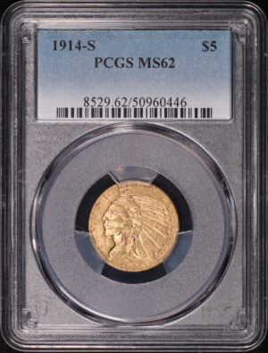 Obverse of this 1914-S Indian $5 PCGS MS-62