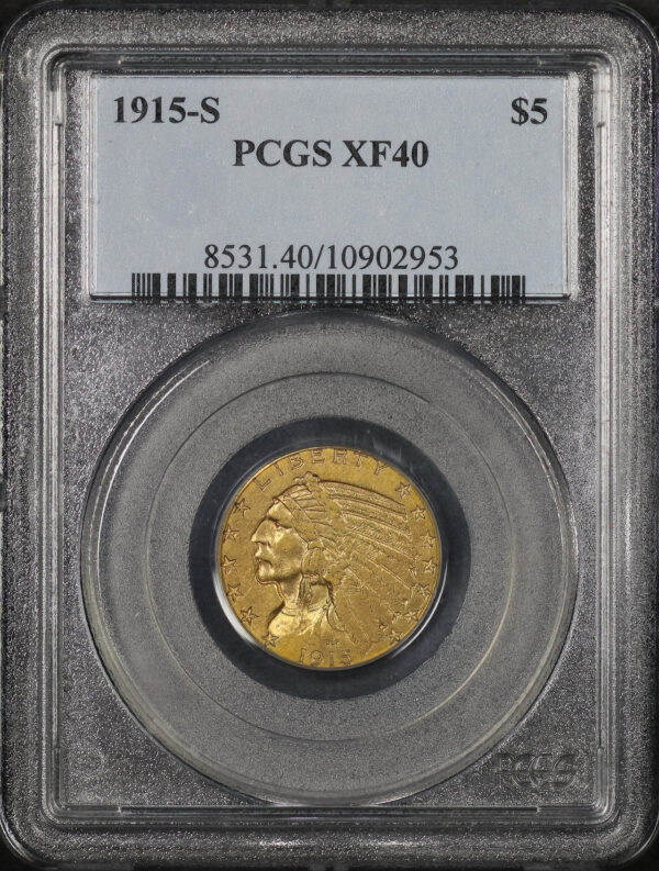 Obverse of this 1915-S Indian $5 PCGS XF-40
