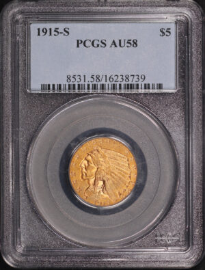 Obverse of this 1915-S Indian $5 PCGS AU-58