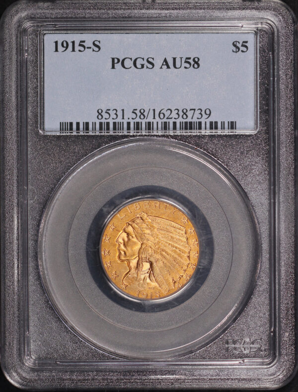 Obverse of this 1915-S Indian $5 PCGS AU-58