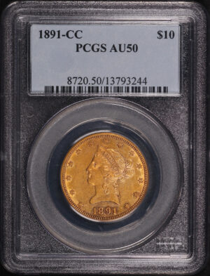 Obverse of this 1891-CC Liberty Head $10 PCGS AU-50