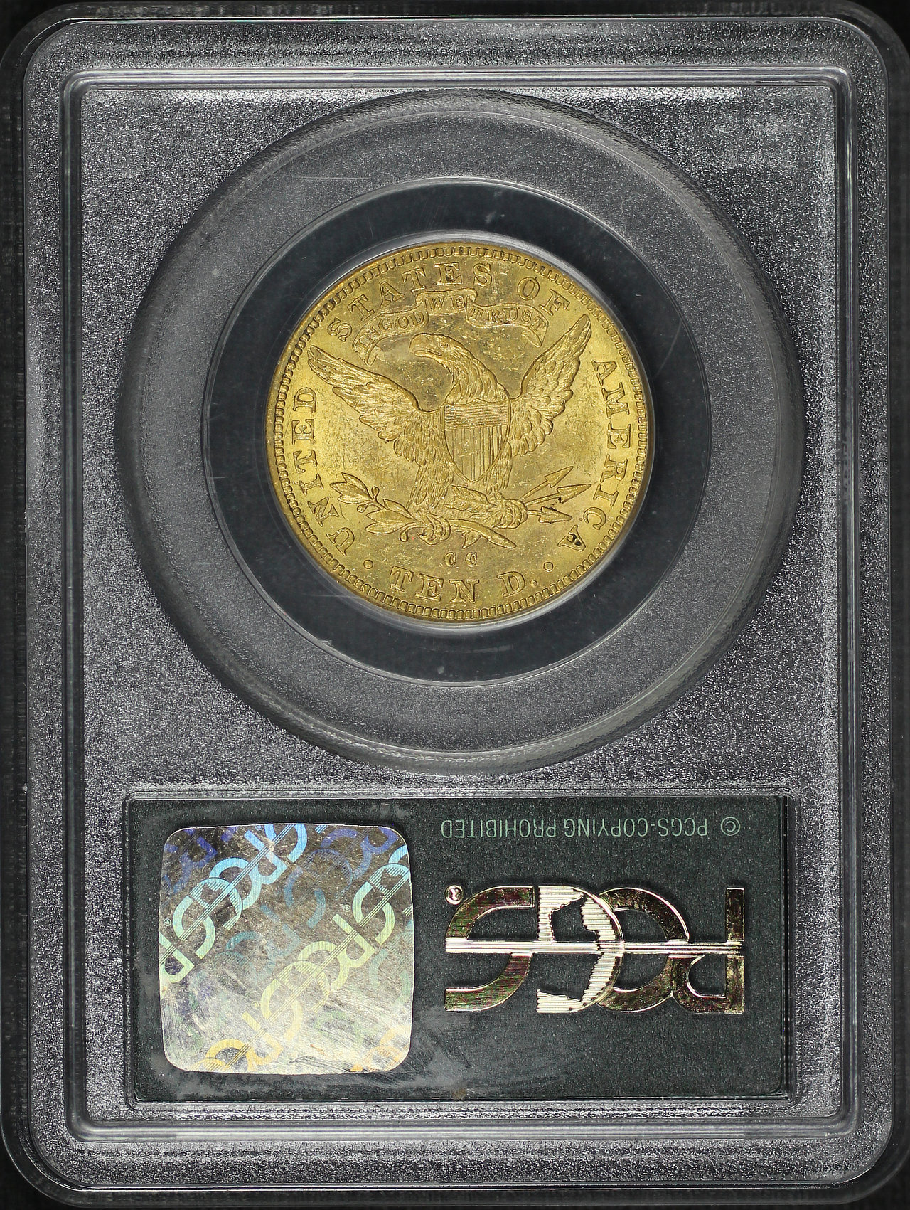 Reverse of this 1891-CC Liberty Head $10 PCGS MS-60 Old Green Holder
