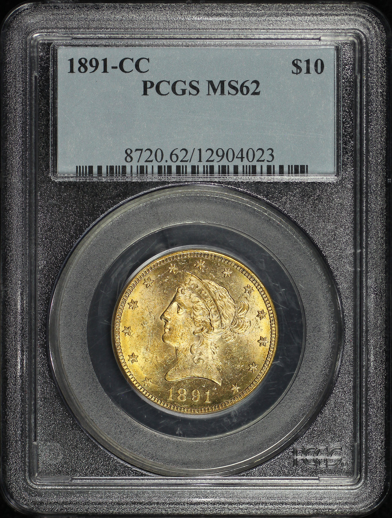 Obverse of this 1891-CC Liberty Head $10 PCGS MS-62