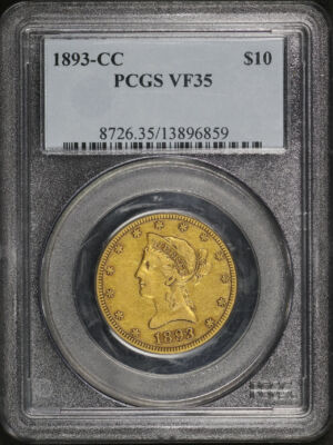 Obverse of this 1893-CC Liberty Head $10 PCGS VF-35