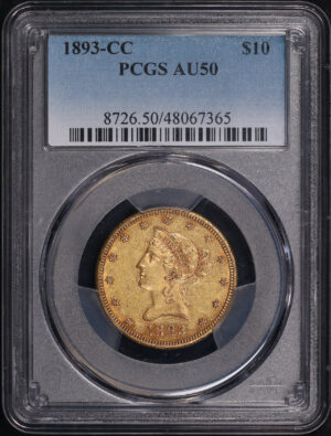Obverse of this 1893-CC Liberty Head $10 PCGS AU-50