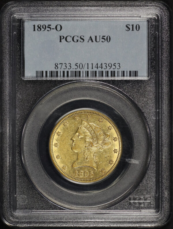 Obverse of this 1895-O Liberty Head $10 PCGS AU-50