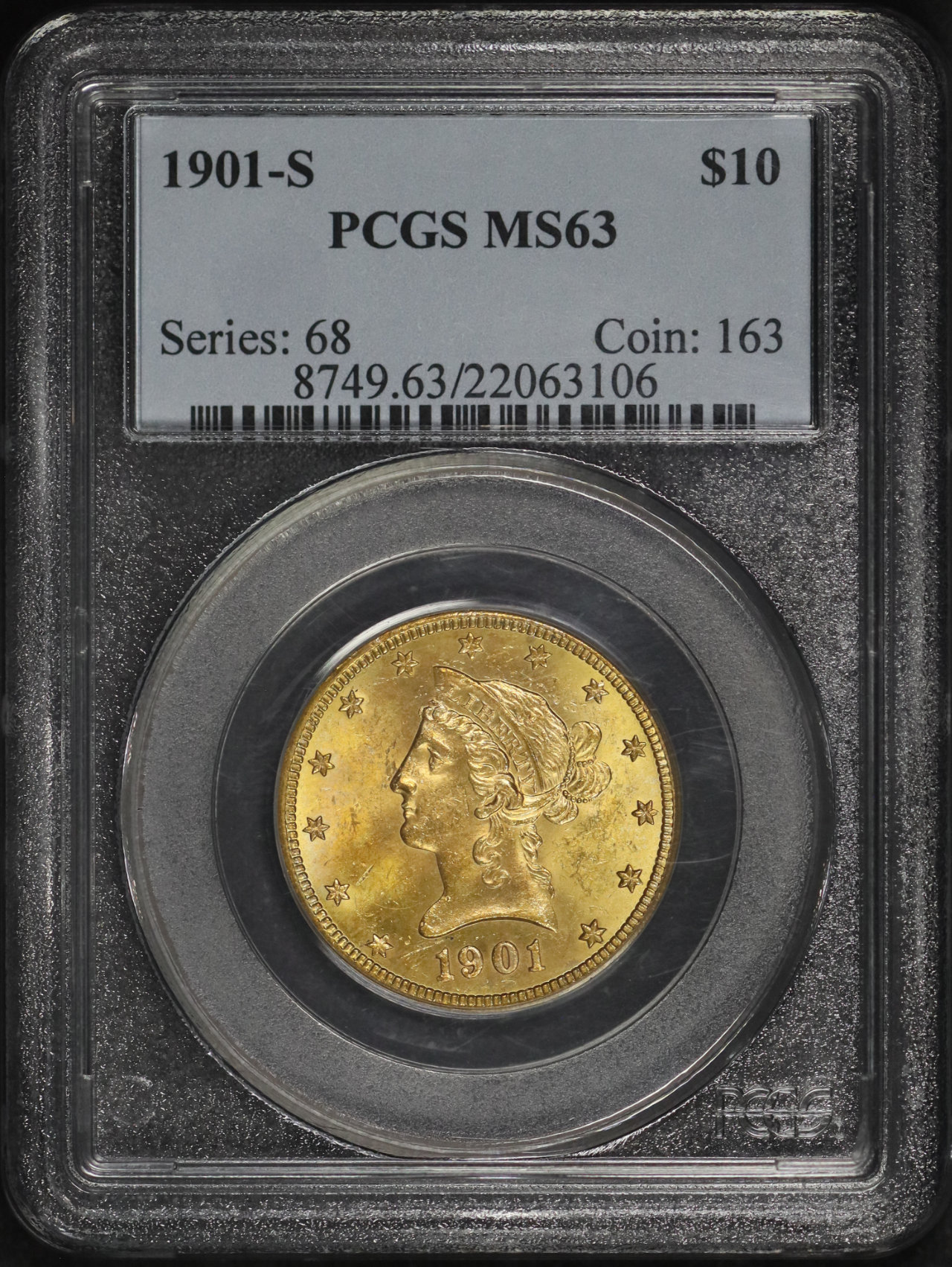 Obverse of this 1901-S Liberty Head $10 PCGS MS-63