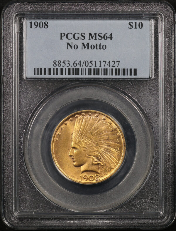 Obverse of this 1908 Indian $10 No Motto PCGS MS-64