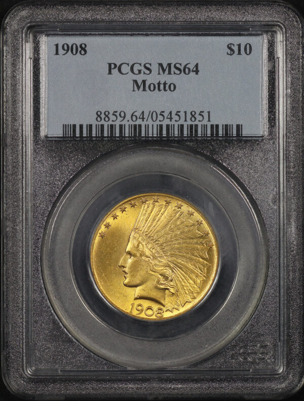 Obverse of this 1908 Indian $10 Motto PCGS MS-64