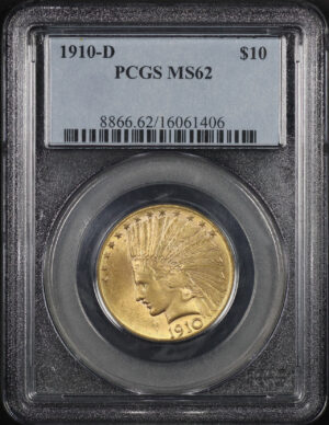 Obverse of this 1910-D Indian $10 Motto PCGS MS-62