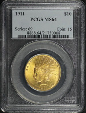 Obverse of this 1911 Indian $10 Motto PCGS MS-64