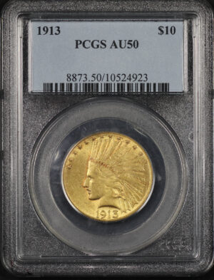 Obverse of this 1913 Indian $10 Motto PCGS AU-50