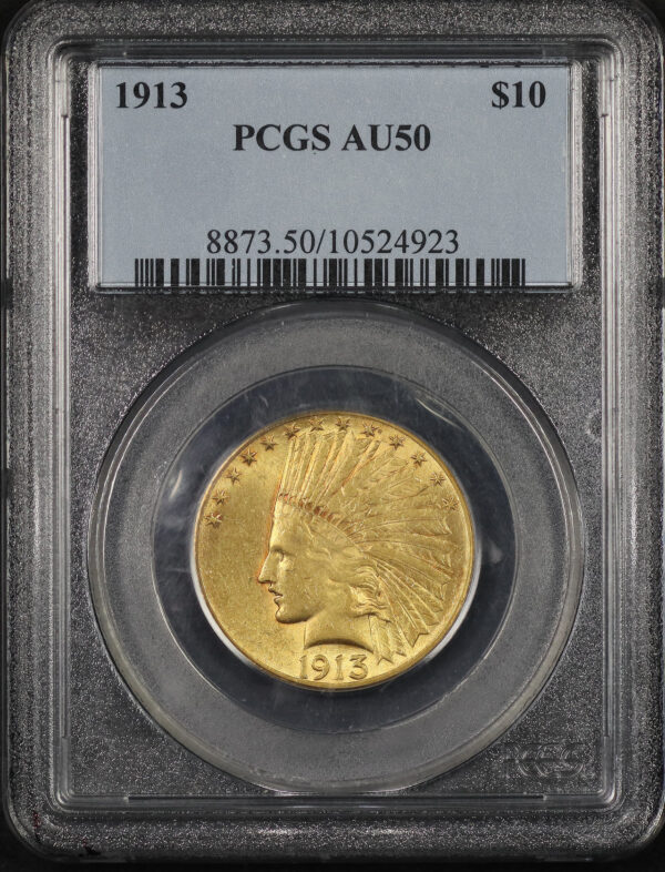 Obverse of this 1913 Indian $10 Motto PCGS AU-50