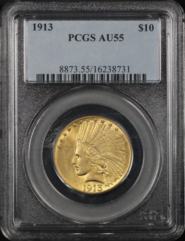 Obverse of this 1913 Indian $10 Motto PCGS AU-55