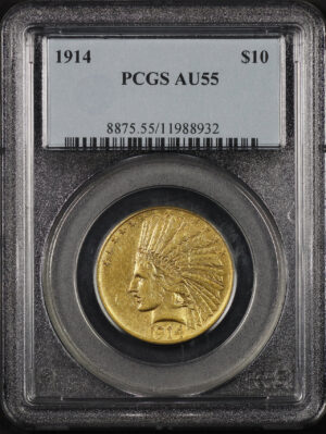 Obverse of this 1914 Indian $10 Motto PCGS AU-55