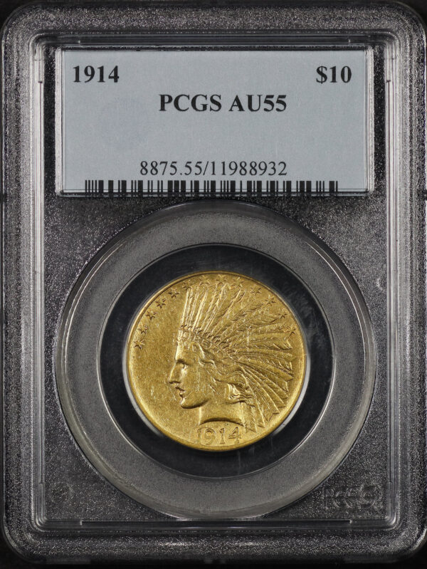 Obverse of this 1914 Indian $10 Motto PCGS AU-55