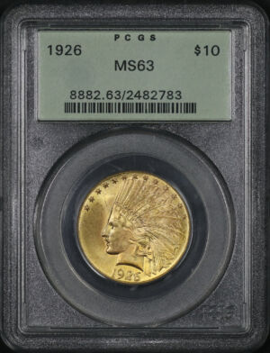 Obverse of this 1926 Indian $10 Motto PCGS MS-63 Old Green Older 