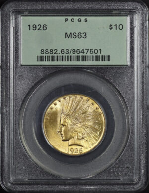 Obverse of this 1926 Indian $10 Motto PCGS MS-63 Old Green Holder