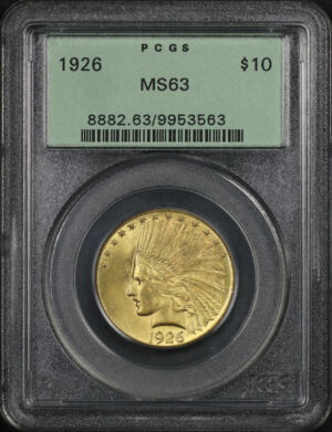 Obverse of this 1926 Indian $10 Motto PCGS MS-63 Old Green Holder