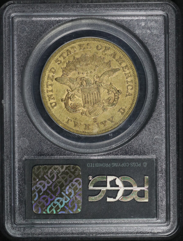 Reverse of this 1855-S Liberty Head $20 Type 1 PCGS VF-35 Old Green Holder