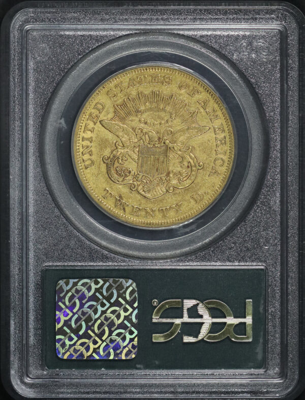 Reverse of this 1858 Liberty Head $20 Type 1 PCGS VF-35 Old Green Holder