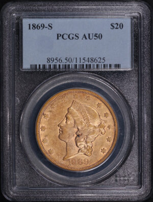 Obverse of this 1869-S Liberty Head $20 PCGS AU-50