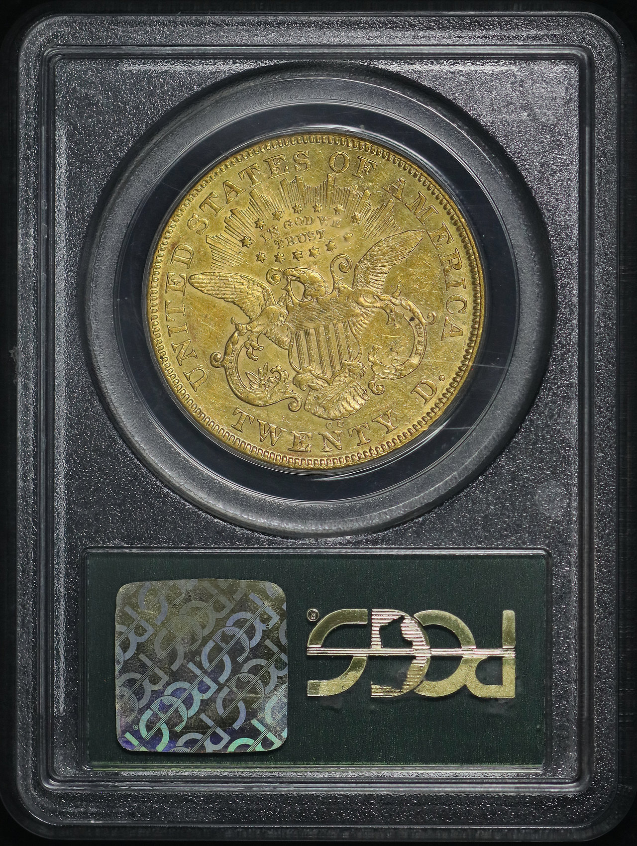 Reverse of this 1874-CC Liberty Head $20 PCGS XF-40