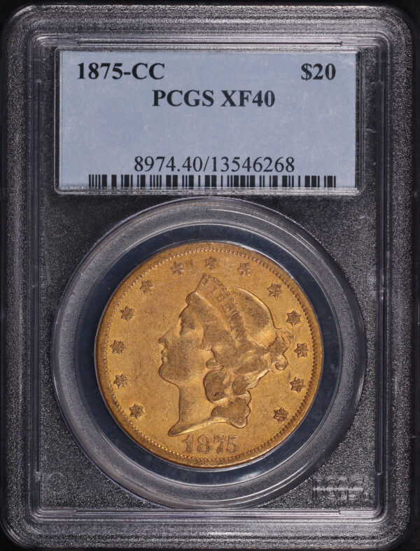 Obverse of this 1875-CC Liberty Head $20 PCGS XF-40