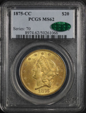 Obverse of this 1875-CC Liberty Head $20 PCGS MS-62 CAC