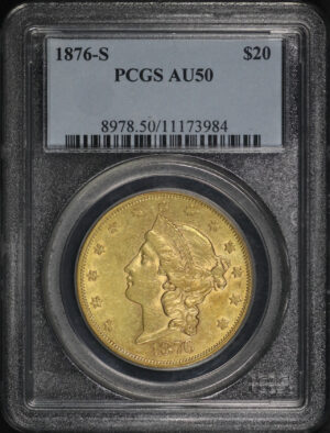 Obverse of this 1876-S Liberty Head $20 PCGS AU-50