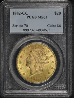 Obverse of this 1882-CC Liberty Head $20 Type 3 PCGS MS-61