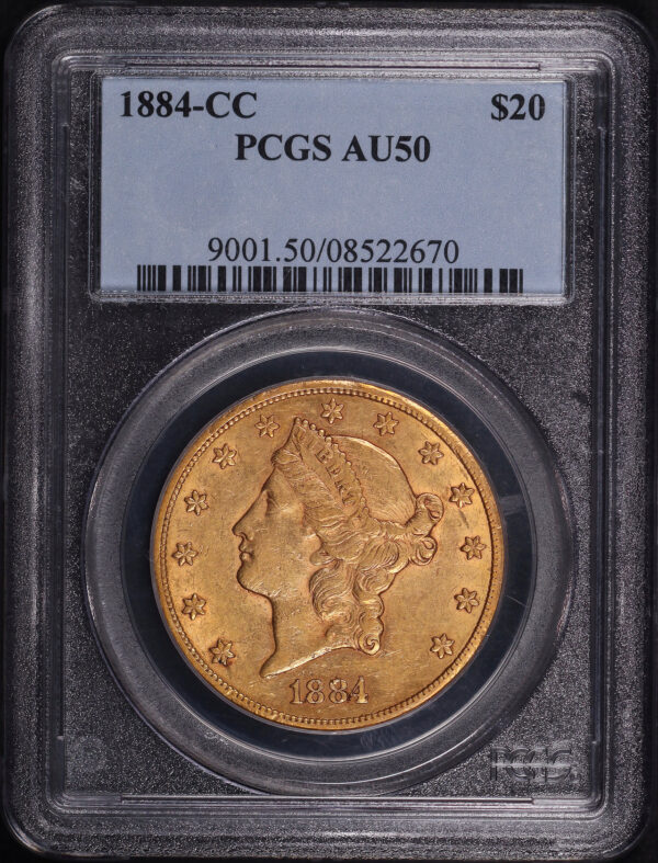 Obverse of this 1884-CC Liberty Head $20 Type 3 PCGS AU-50