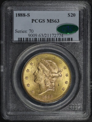 Obverse of this 1888-S Liberty Head $20 Type 3 PCGS MS-63 CAC