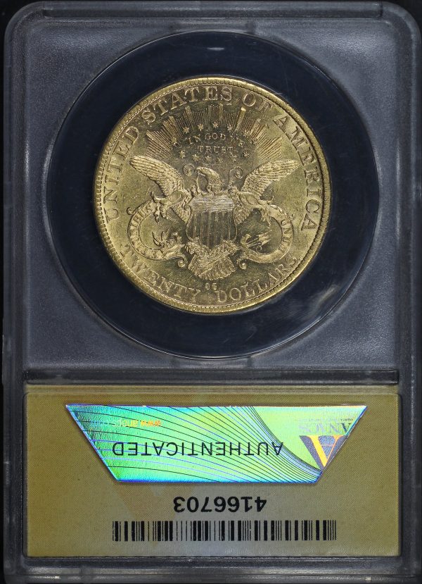 Reverse of this 1889-CC Liberty Head $20 ANACS AU-55