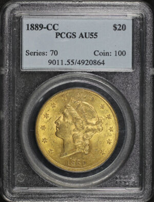 Obverse of this 1889-CC Liberty Head $20 Type 3 PCGS AU-55