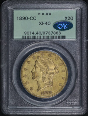 Obverse of this 1890-CC Liberty Head $20 Type 3 PCGS XF-40 CAC Old Green Holder