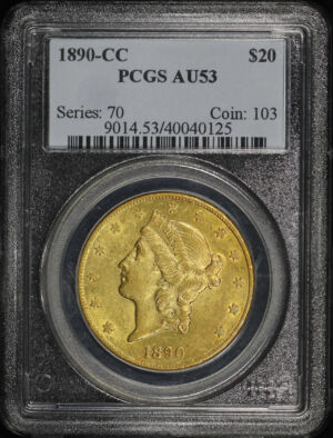 Obverse of this 1890-CC Liberty Head $20 Type 3 PCGS AU-53