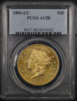 Obverse of this 1891-CC Liberty Head $20 Type 3 PCGS AU-58
