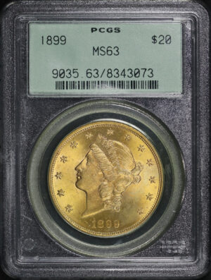 Obverse of this 1899 Liberty Head $20 Type 3 PCGS MS-63 Old Green Holder
