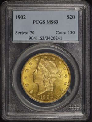 Obverse of this 1902 Liberty Head $20 Type 3 PCGS MS-63