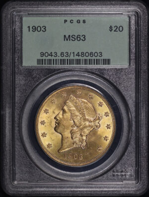 Obverse of this 1903 Liberty Head $20 Type 3 PCGS MS-63 Old Green Holder