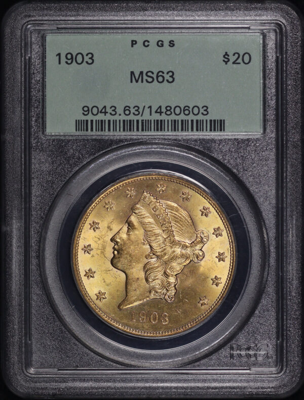 Obverse of this 1903 Liberty Head $20 Type 3 PCGS MS-63 Old Green Holder