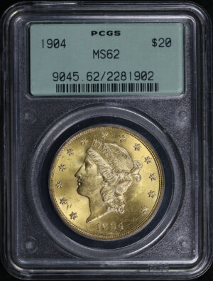 Obverse of this 1904 Liberty Head $20 Type 3 PCGS MS-62 Old Green Gasket Holder