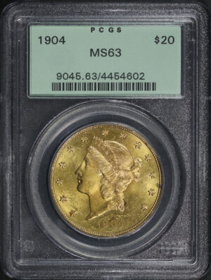 Obverse of this 1904 Liberty Head $20 Type 3 PCGS MS-63 Old Green Holder