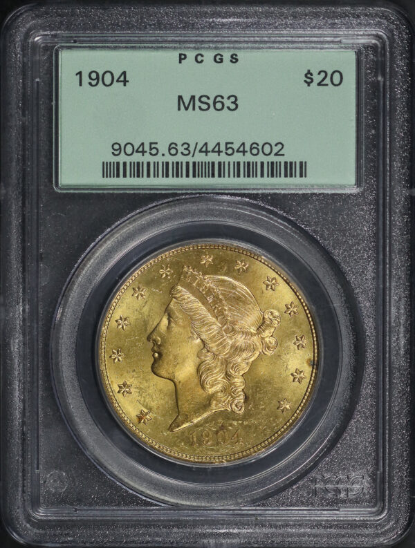 Obverse of this 1904 Liberty Head $20 Type 3 PCGS MS-63 Old Green Holder