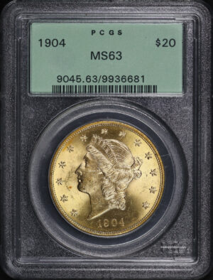 Obverse of this 1904 Liberty Head $20 Type 3 PCGS MS-63 Old Green Holder 