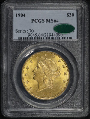Obverse of this 1904 Liberty Head $20 Type 3 PCGS MS-64 CAC