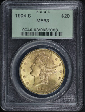 Obverse of this 1904-S Liberty Head $20 Type 3 PCGS MS-63 Old Green Holder