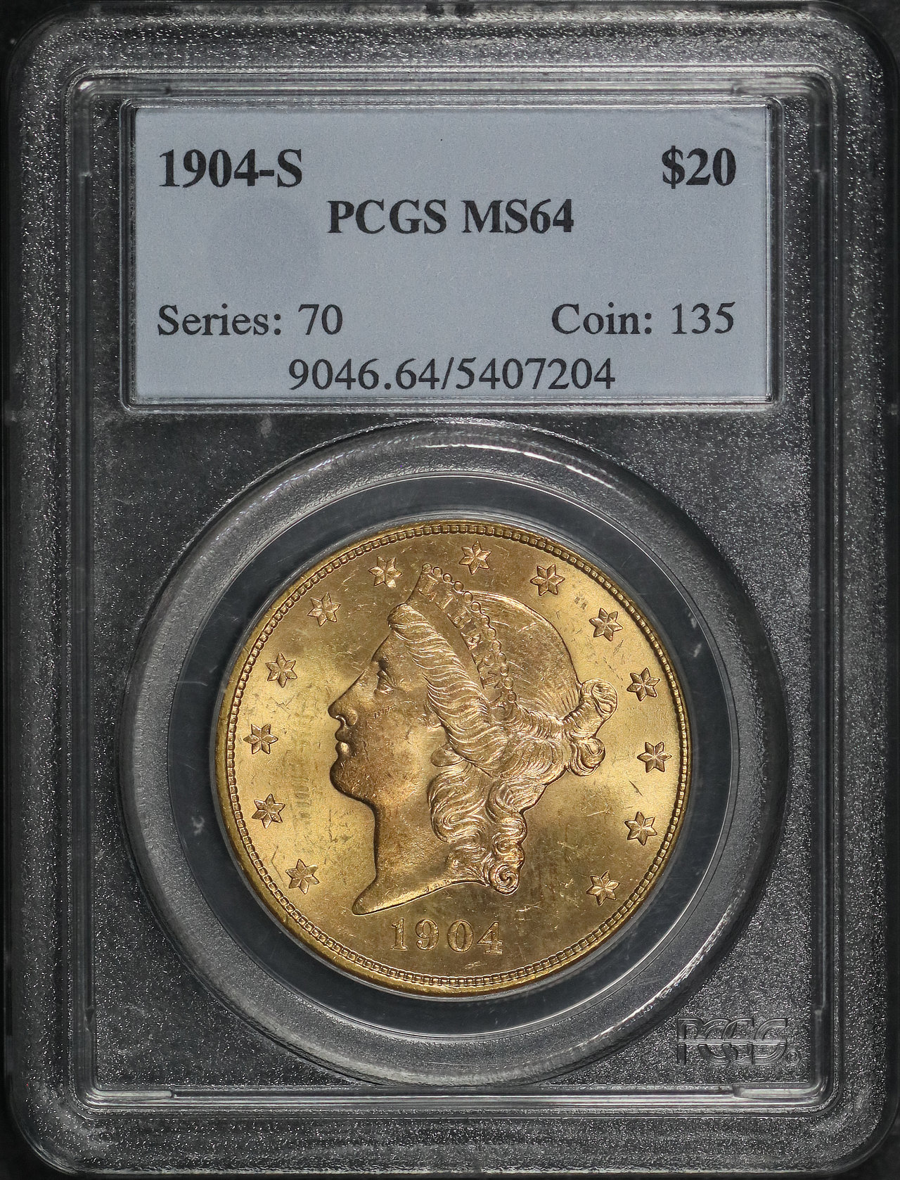 Obverse of this 1904-S Liberty Head $20 Type 3 PCGS MS-64